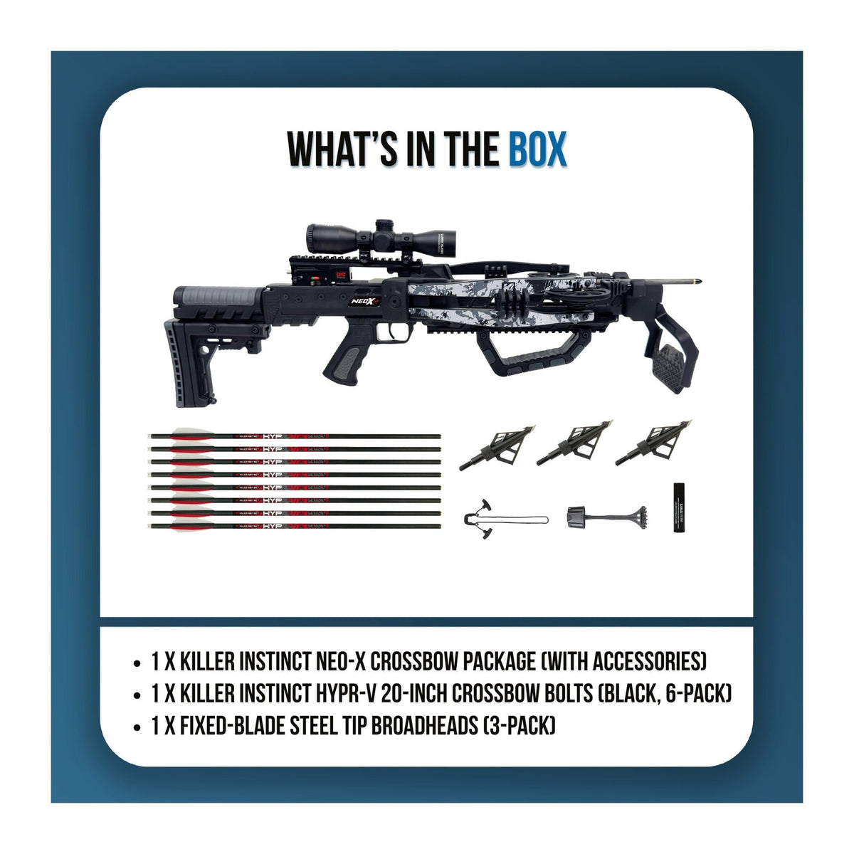 Killer Instinct Neo-X 415 FPS Crossbow Package Bundle with HYPR-V Bolts and Fixed-Blade Broadheads