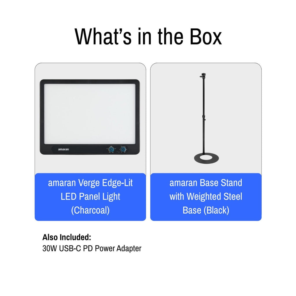 Amaran Verge Edge-Lit LED Panel Light Flicker-Free(Charcoal, US) with Base Stand