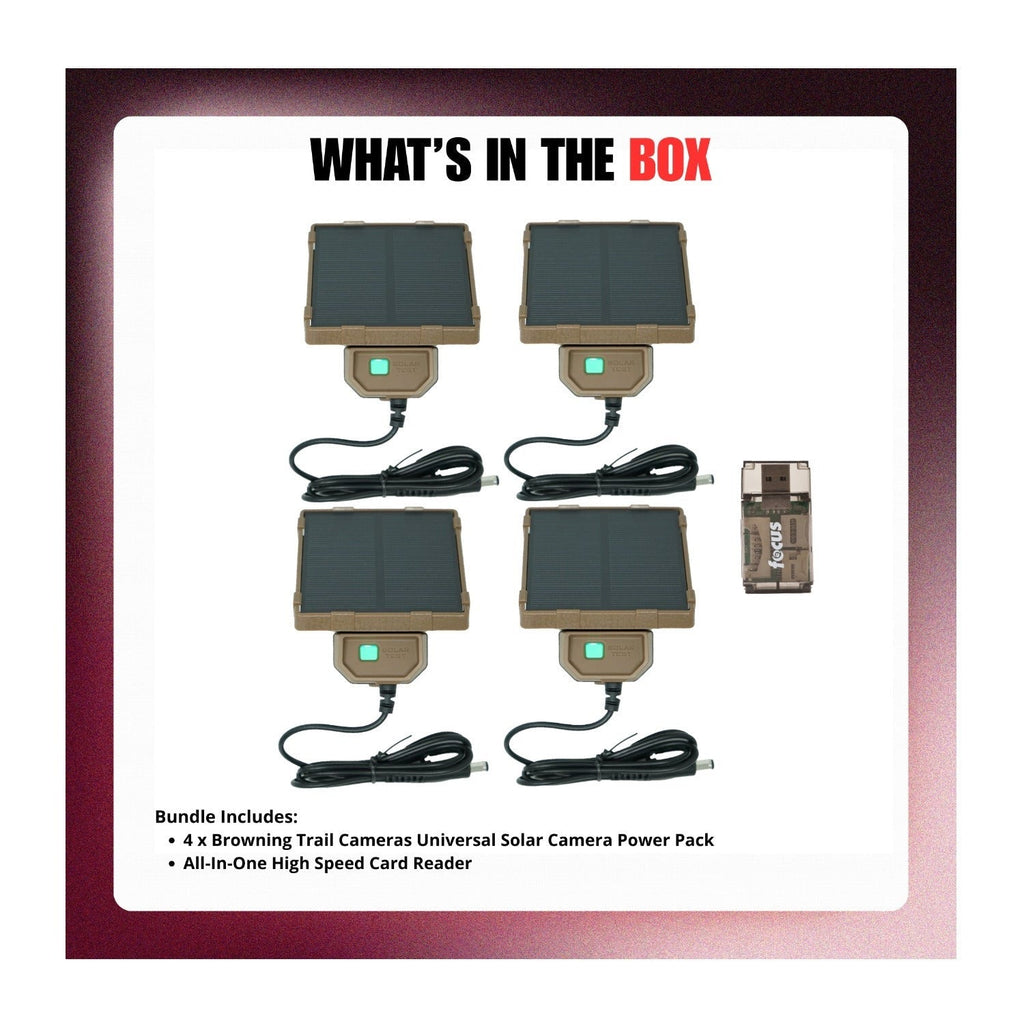 Browning Trail Cameras Universal Solar Camera Power Pack (4-Pack) with Card Reader Bundle
