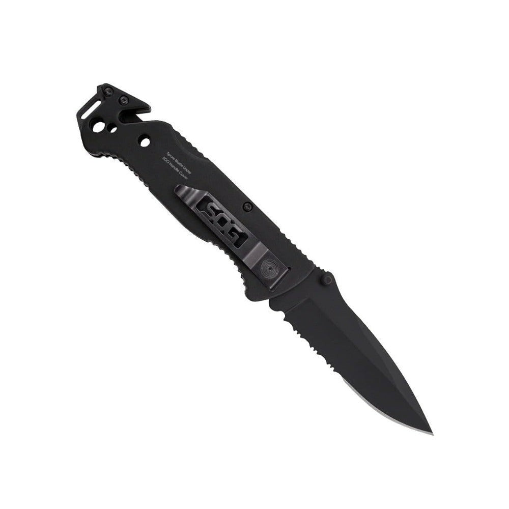 SOG Escape Tactical Folding Knife with 3.4 Serrated Blade (Black)