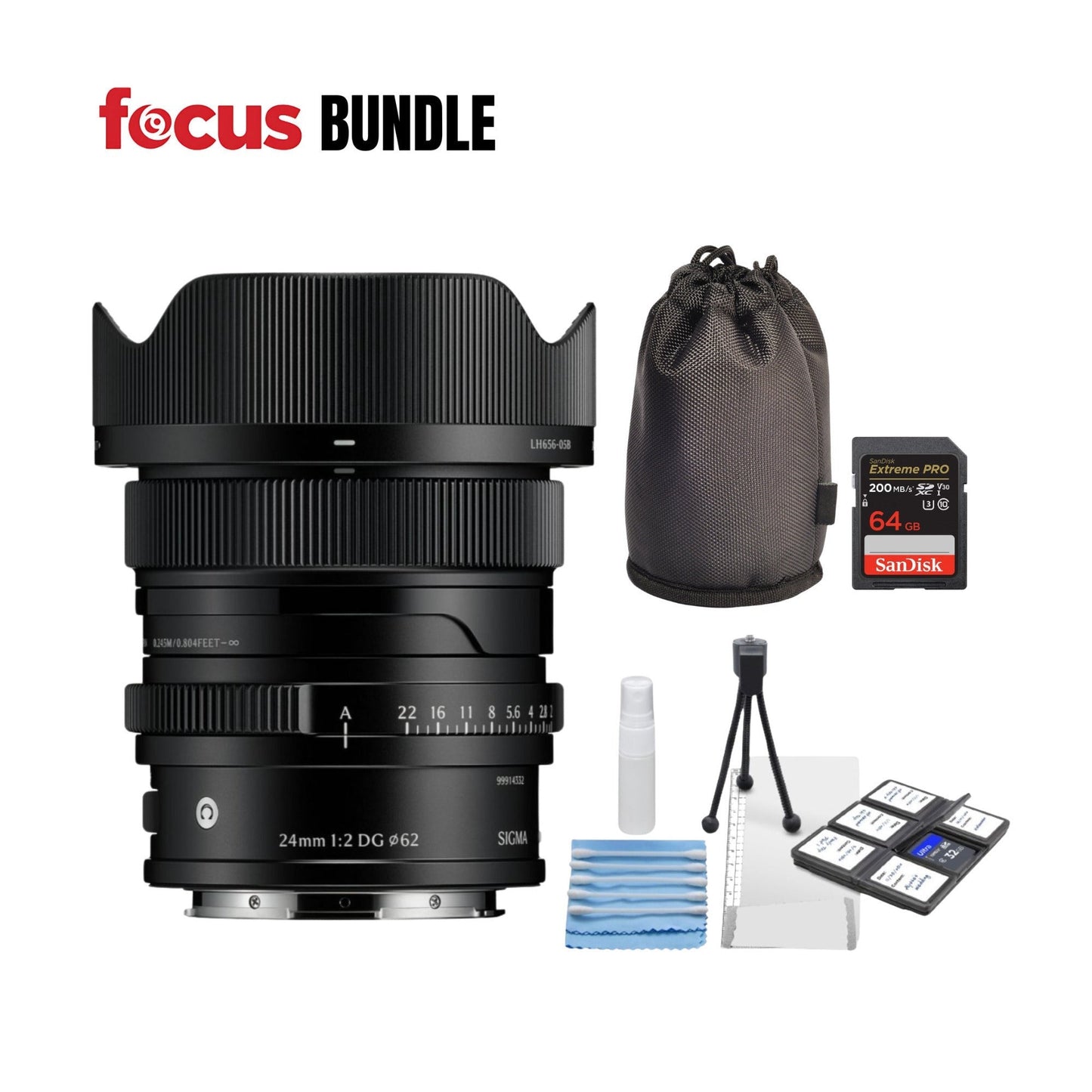 Sigma 24mm F2 DG Black Contemporary Lens for L Mount and Accessories Bundle