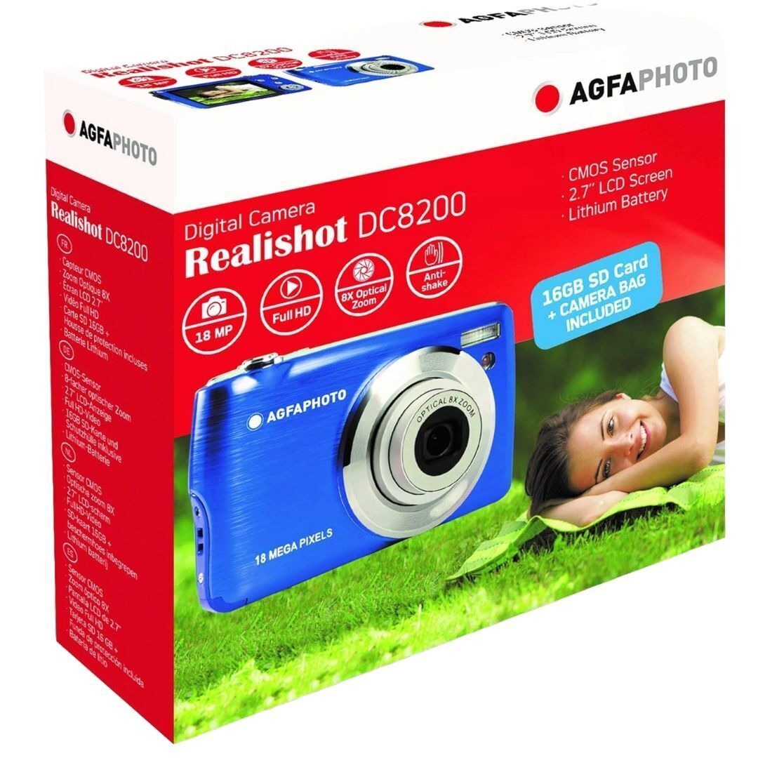 AGFAPhoto DC8200 18MP Compact Digital Camera with 8x Optical Zoom and 32GB Memory (Blue)