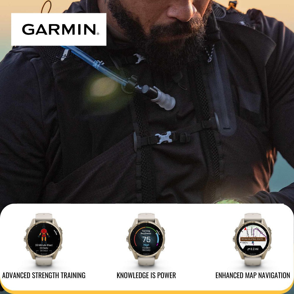 Garmin Fenix 8 43mm GPS Smartwatch (Silver and Whitestone) and Satellite Communicator Bundle