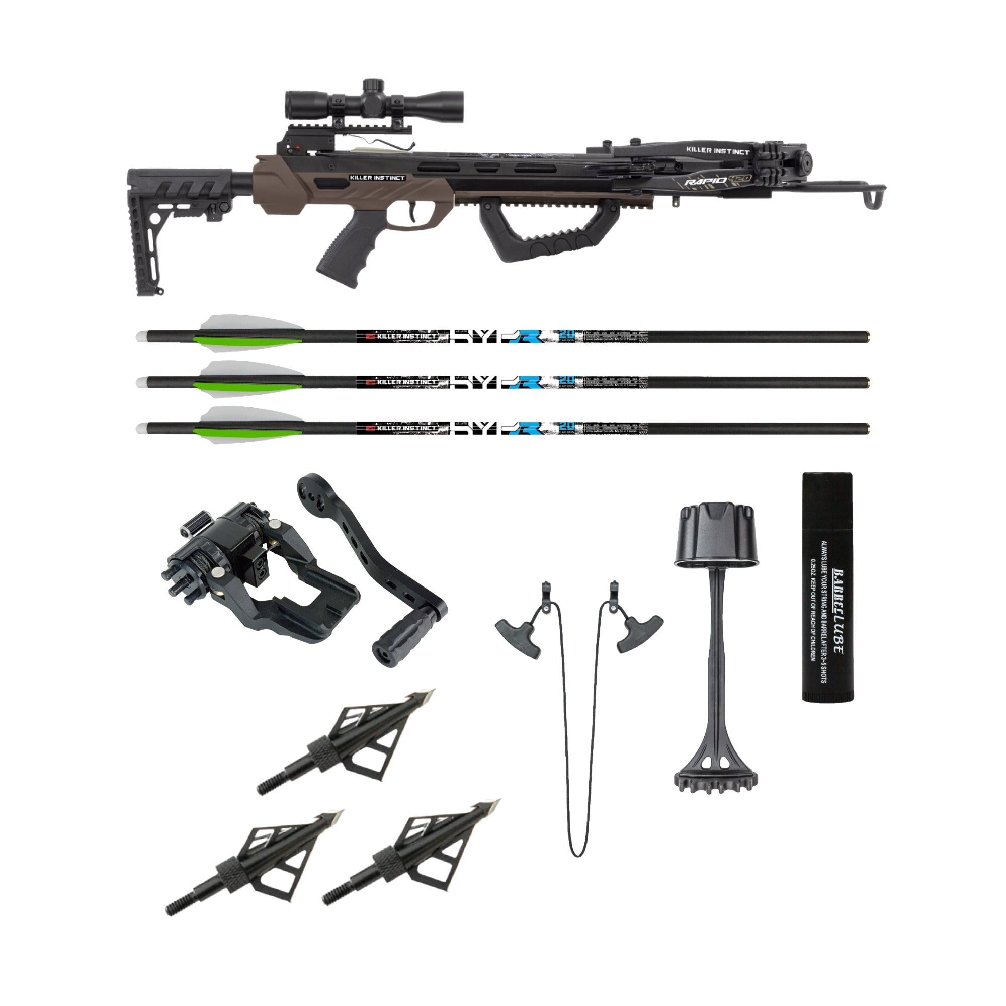 Killer Instinct Rapid 420 Crossbow with Crank and Broadheads Bundle