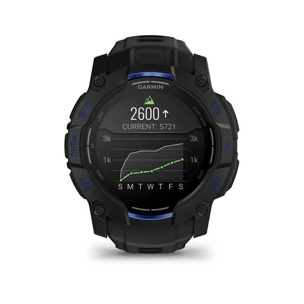 Garmin Instinct 3 AMOLED GPS Smartwatch (Black/Black with Bolt Blue)