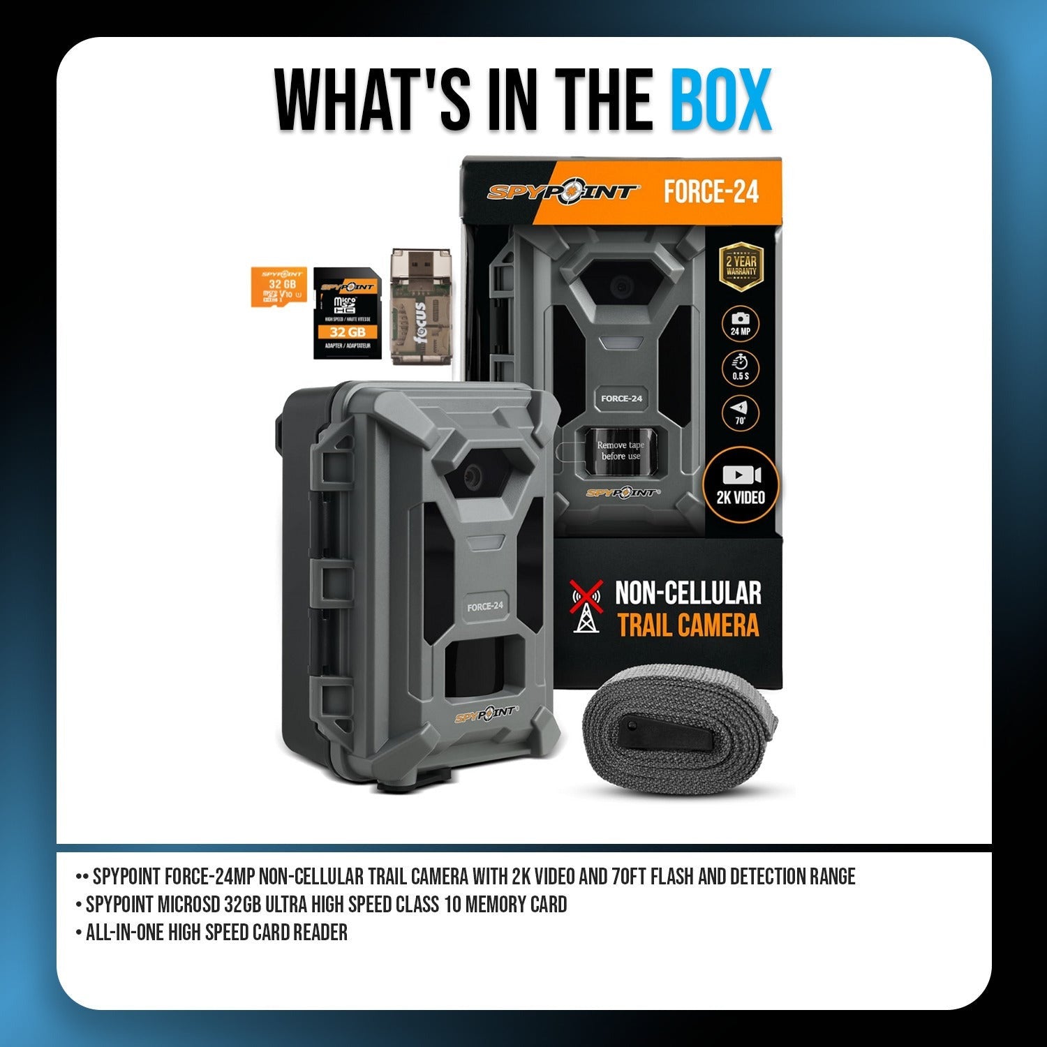 Spypoint Force-24MP Non-Cellular Trail Camera 2k Video Bundle with Accessories