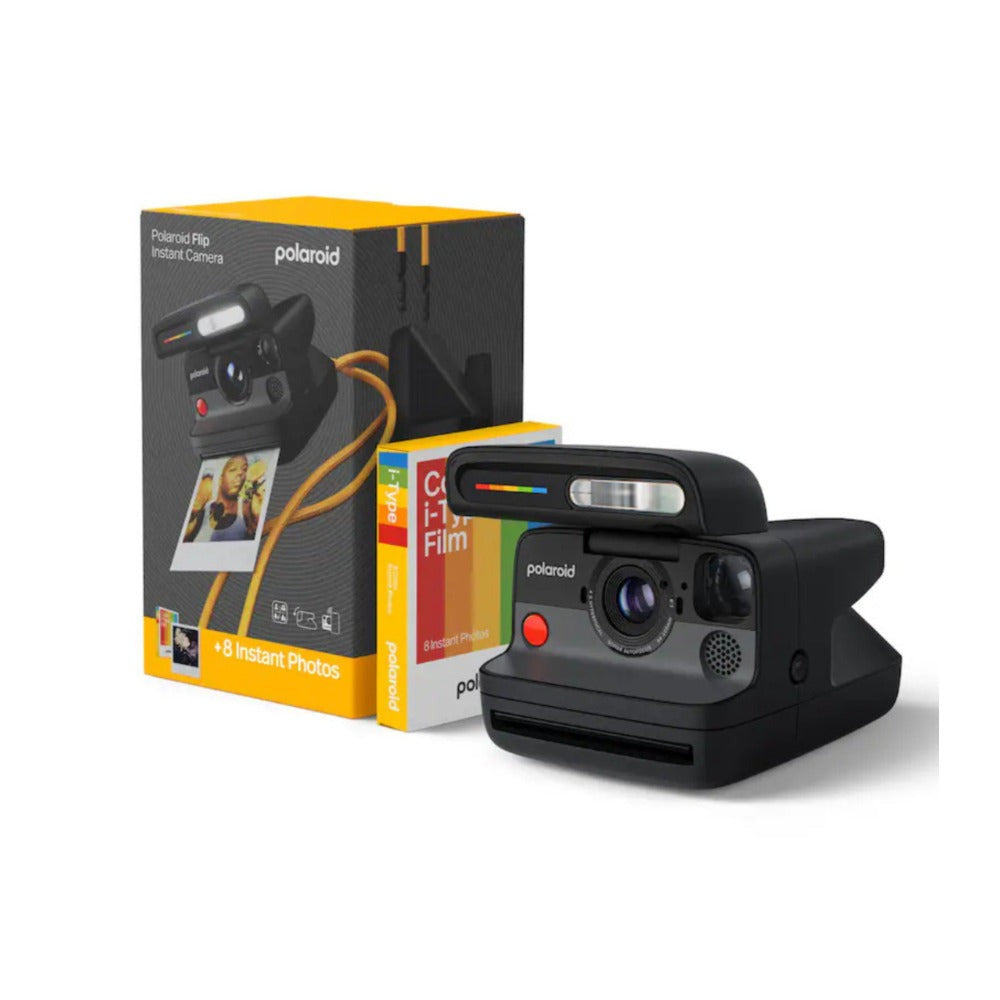 Polaroid Flip Instant Camera + Color Film Bundle (8 Photos) - Black