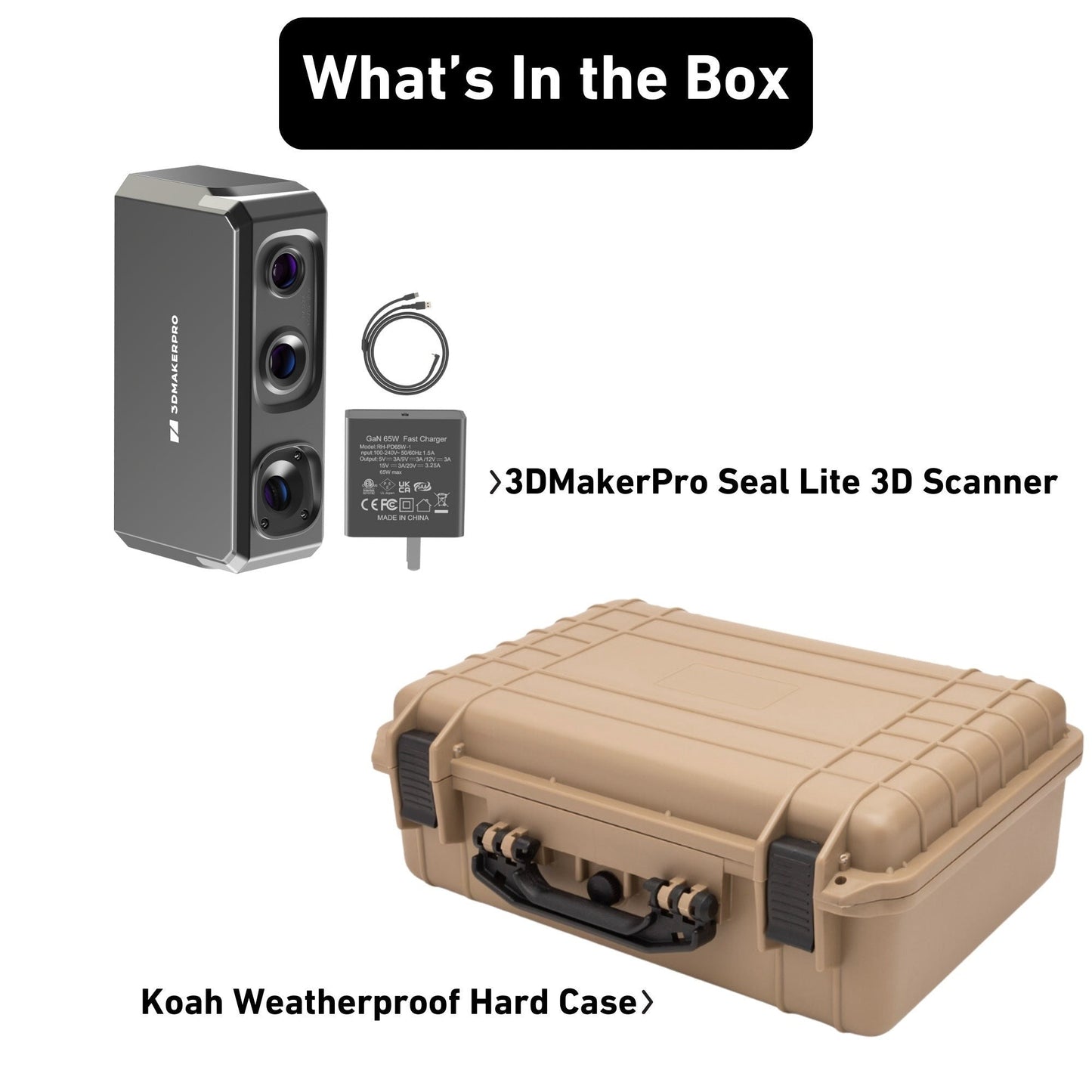 Seal Lite 3D Scanner with Weatherproof Tan Hard Case with 18 x 14 x 7-Inch Customizable Foam Bundle