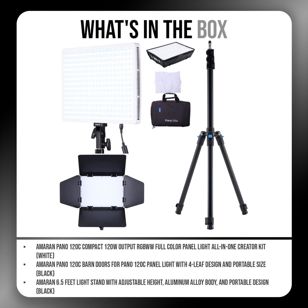amaran Pano 120c 120W RGBWW Full Color Panel White Light Creator Kit Bundle