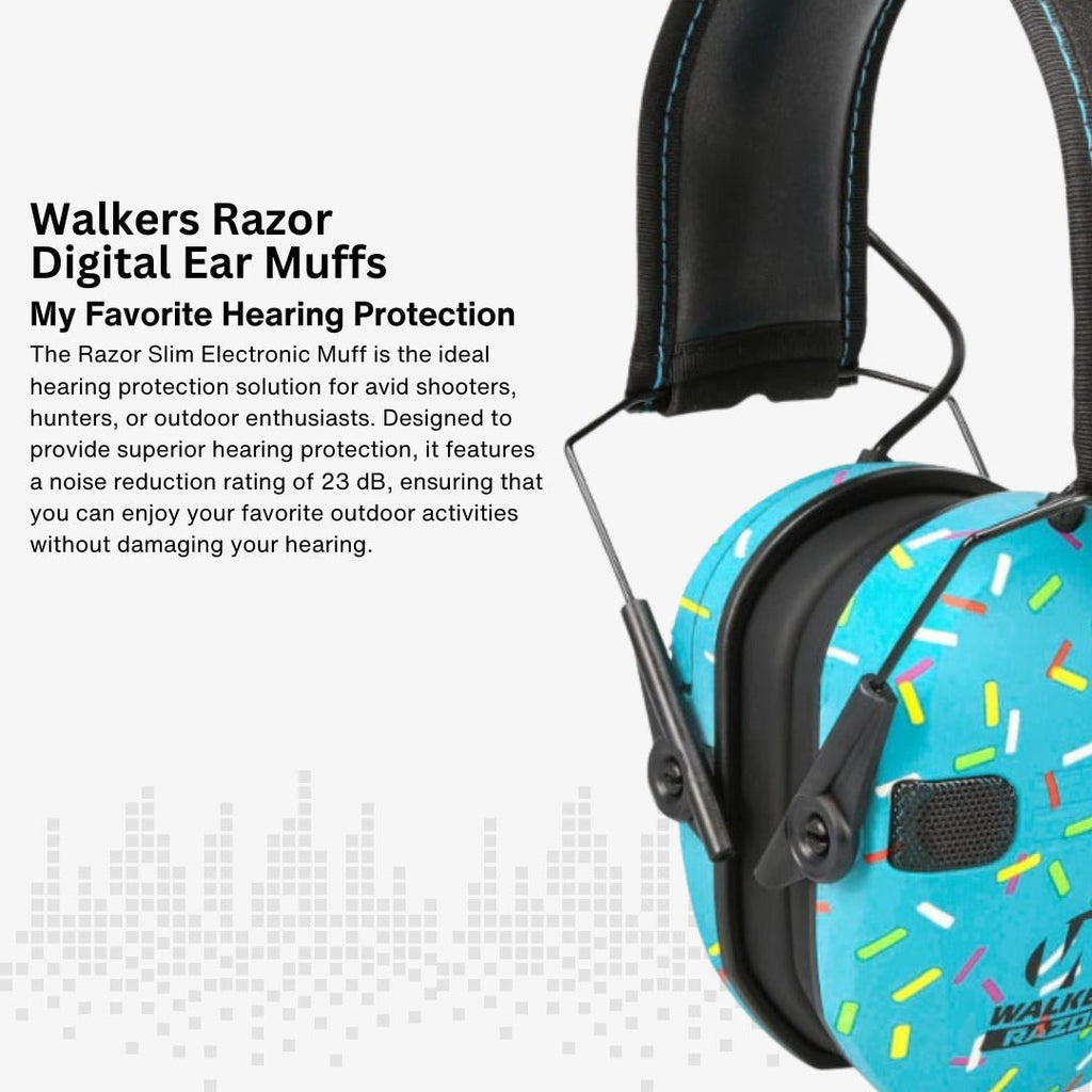 Walker's Razor Digital Ear Muffs (Blue Sprinkles) Bundle with Accessories