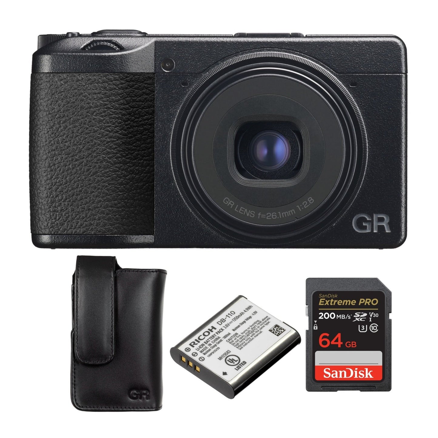 Ricoh GR IIIx Digital Camera with Soft Case, Rechargeable Lithium-Ion Battery and 64GB SD Card