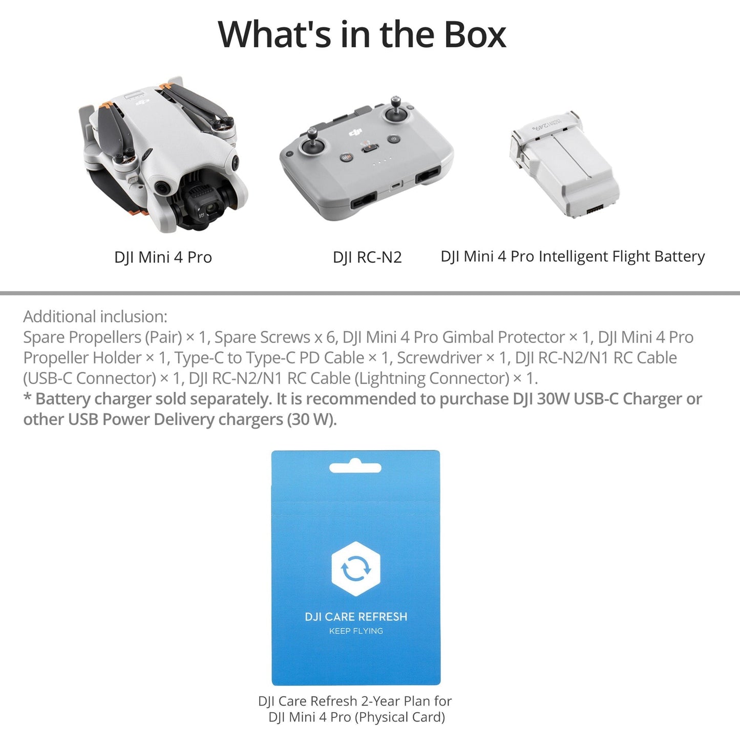 DJI Mini 4 Pro Drone Bundle with RC-N2 Controller and Care Refresh 2-Year Plan Card