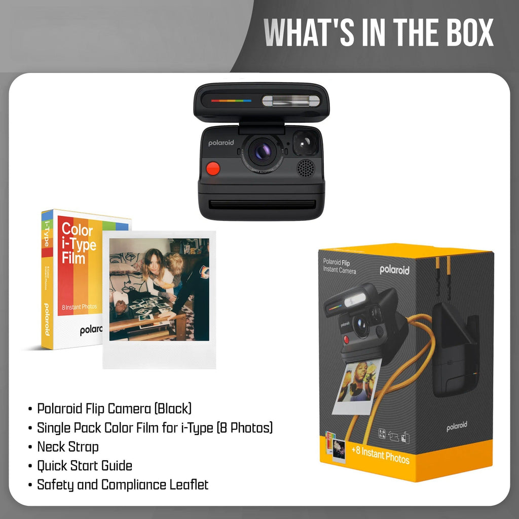 Polaroid Flip Instant Camera + Color Film Bundle (8 Photos) - Black