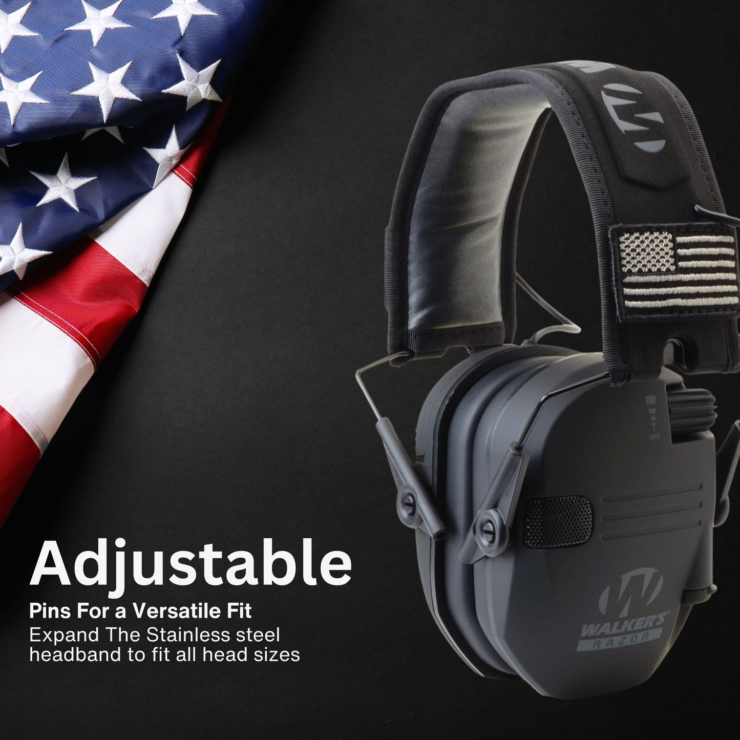 Walkers Razor Walkie Talkie Bundle with Ear Muff (Black Patriot) and Accessories