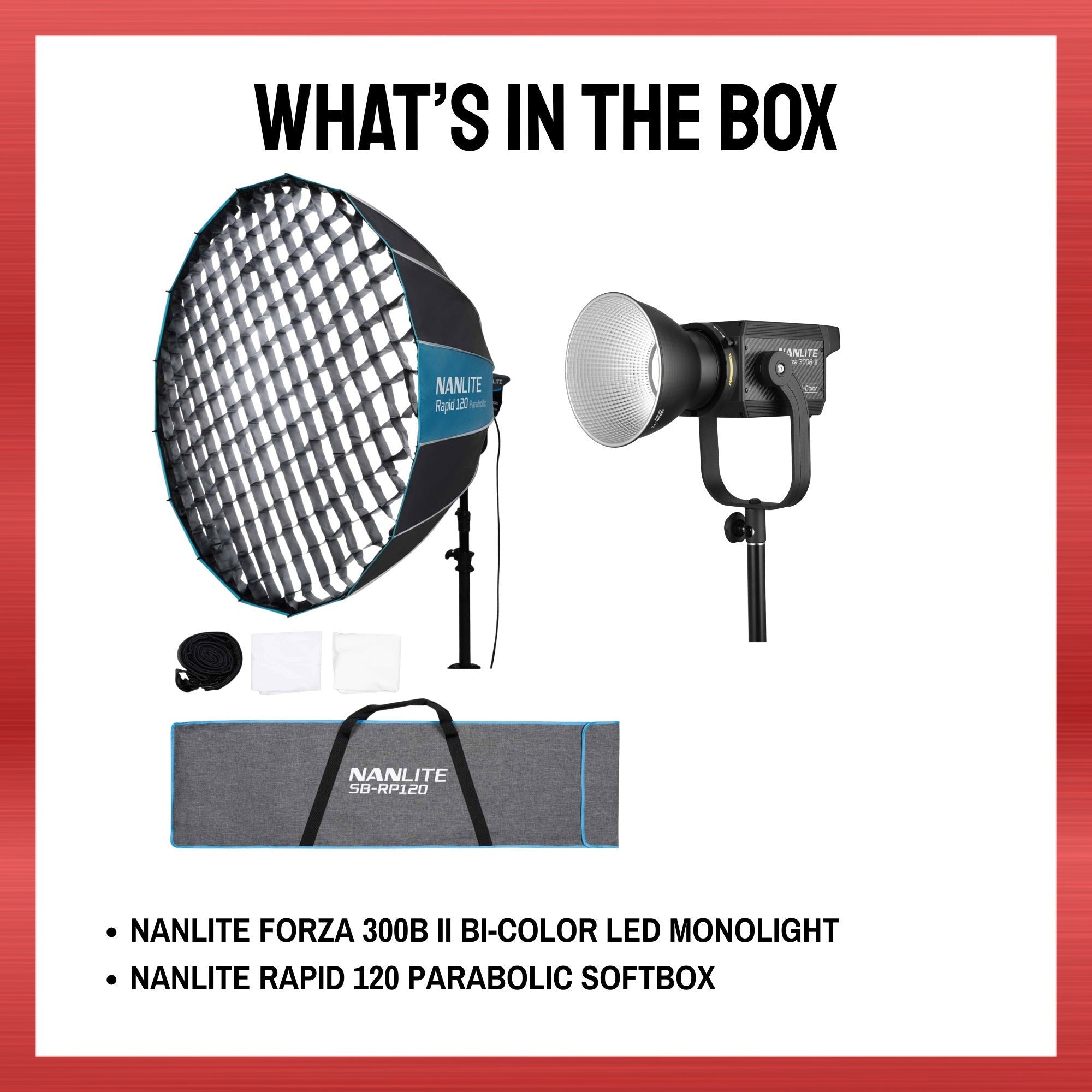 Nanlite Forza 300B II Spotlight with Nanlite Rapid 120 Parabolic Softbox Bundle