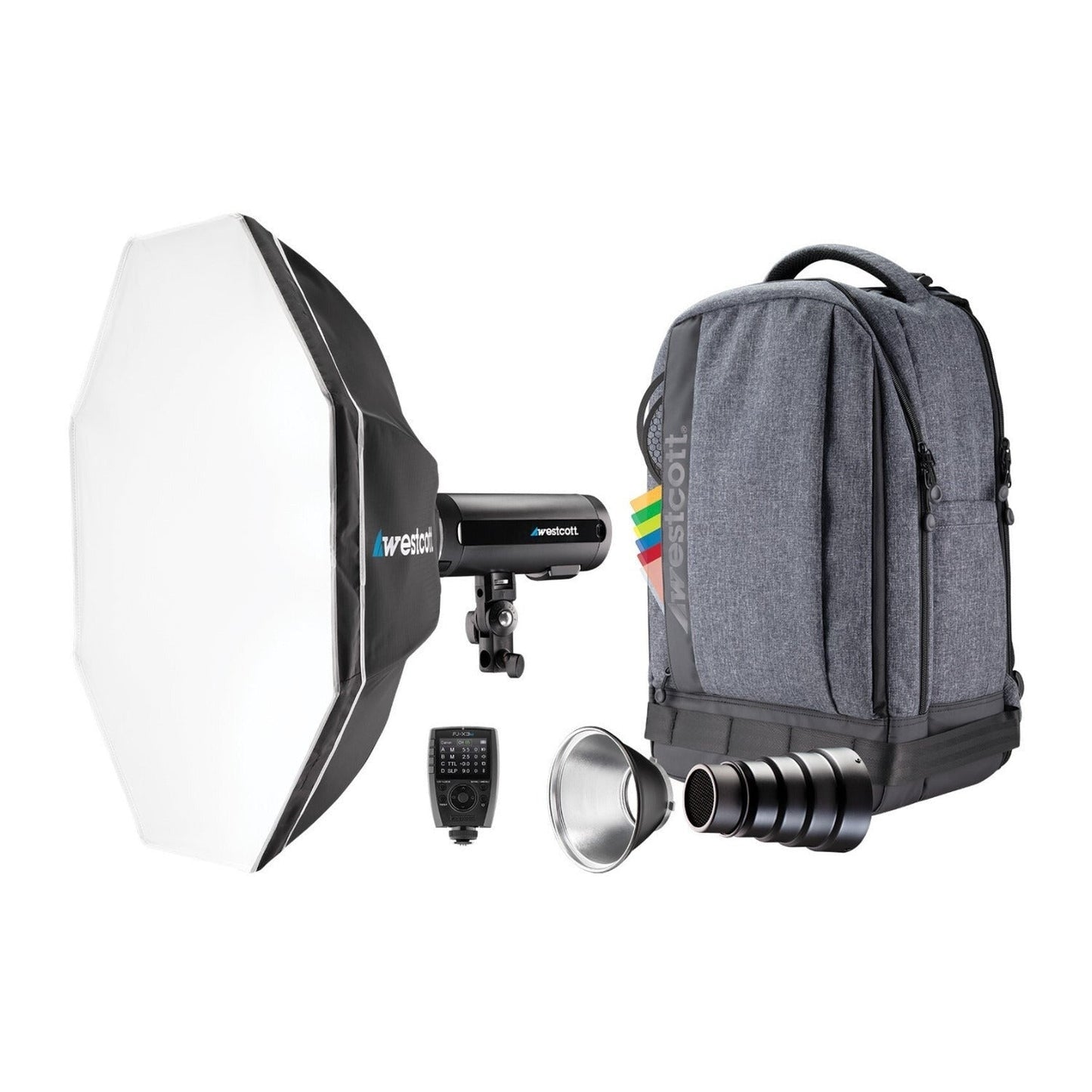 Westcott FJ200 Strobe 1-Light Backpack Kit with FJ-X3 S Wireless Trigger with Backdrop Boards Bundle
