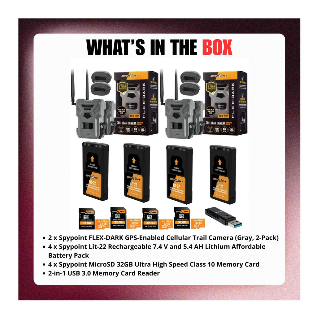 Spypoint FLEX-DARK GPS-Enabled Cellular Trail Camera with Accessories Bundle