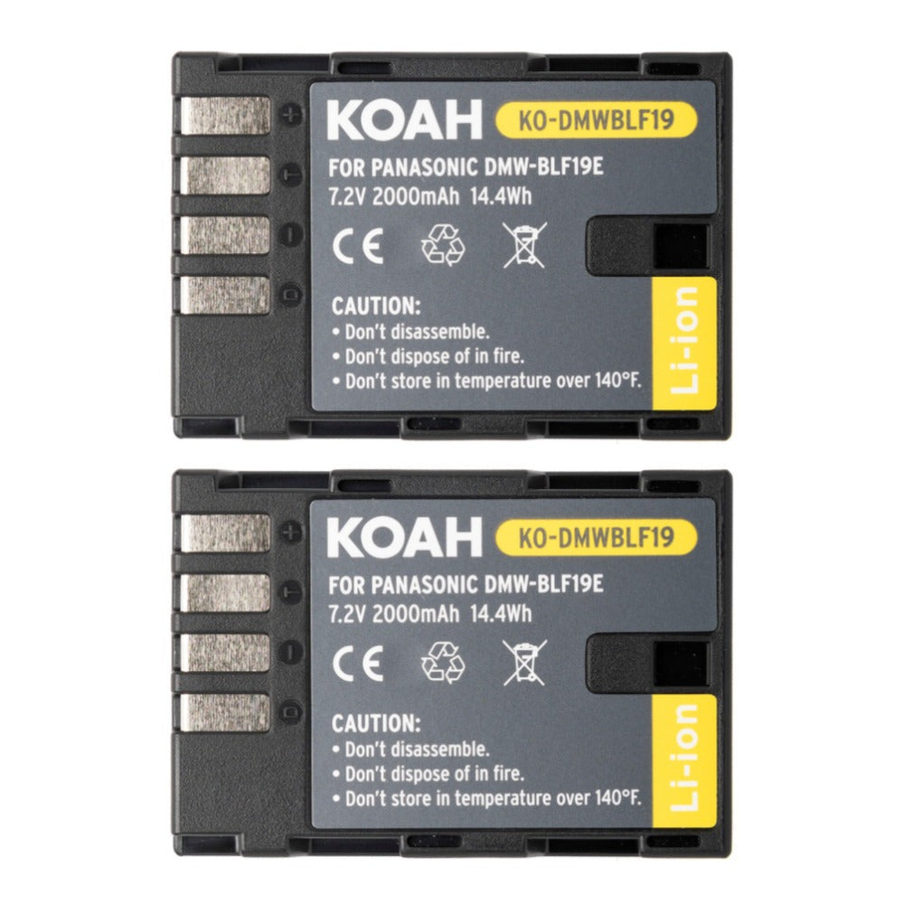 Koah 2000mAh Li-ion Battery for Panasonic DMW-BLF19 (2-pack) with Dual Charger