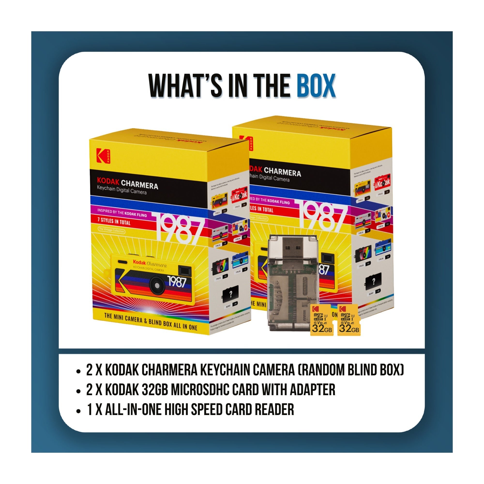 Kodak Charmera Key Chain Digital Camera (2-Pack) with 32GB Memory Card & Reader Bundle