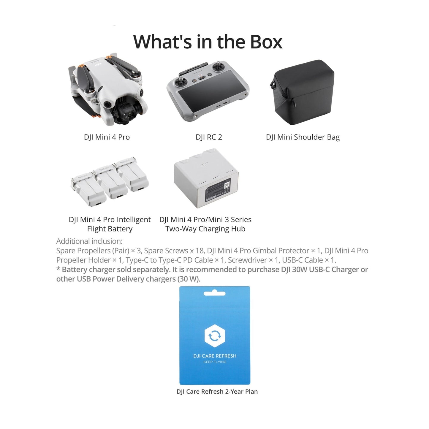 DJI Mini 4 Pro Fly More Combo Plus and DJI RC 2 Remote Controller with DJI Care Refresh Bundle
