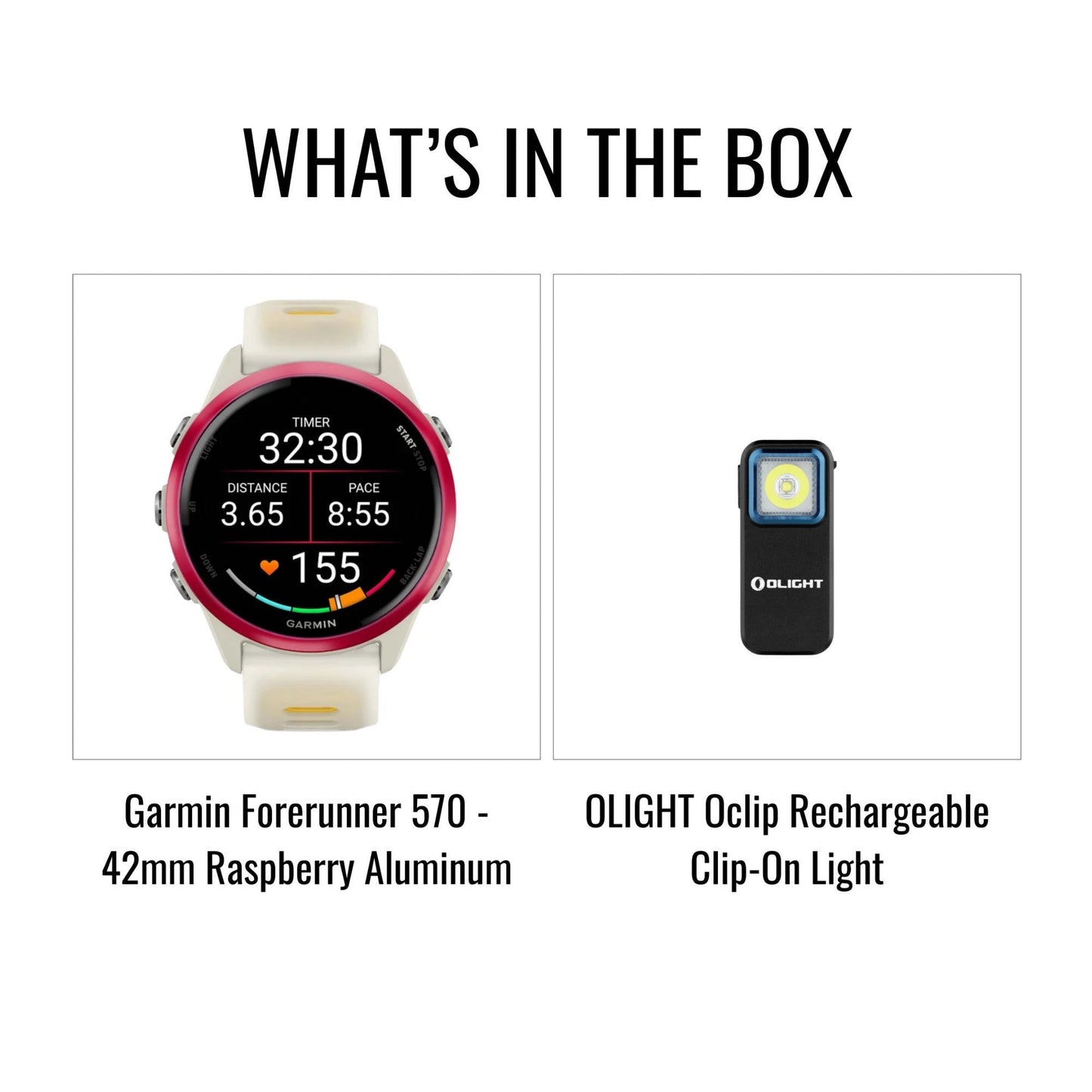 Garmin Forerunner 570 - 42mm Raspberry Aluminum Bundle with Clip-On Flashlight