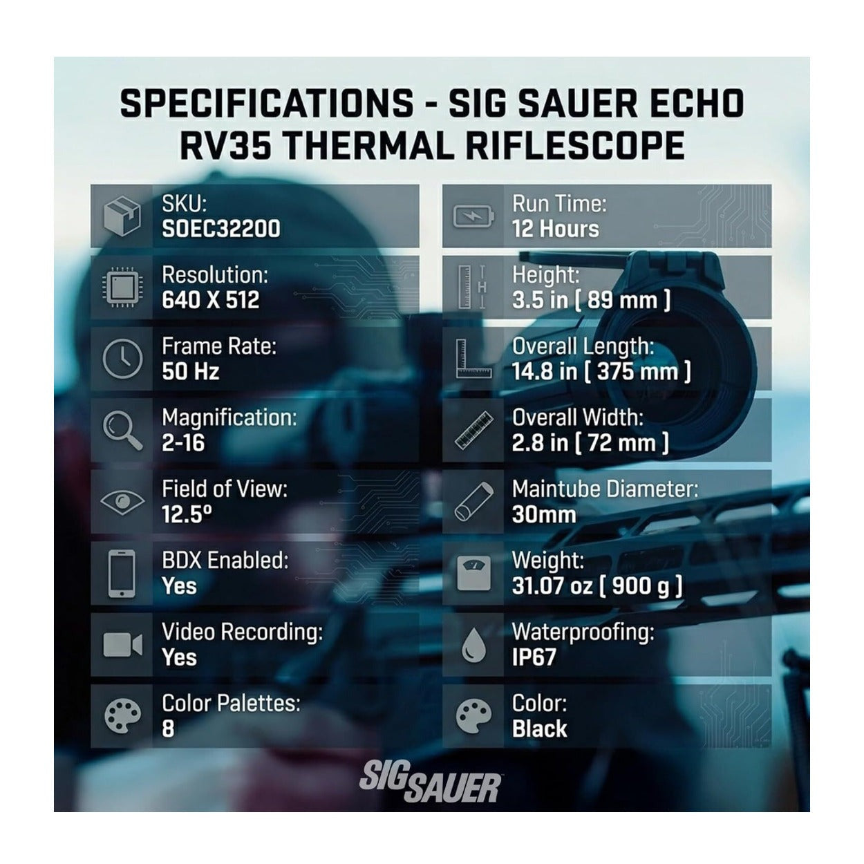 Sig Sauer ECHO RV35 2-16x35mm Thermal Riflescope with 640x512 Resolution