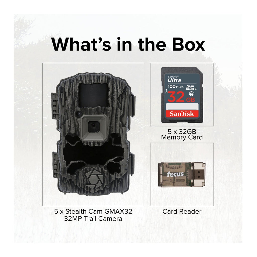 Stealth Cam GMAX32 - 32MP 1080p HD Video Trail Camera (5-pack) Bundle