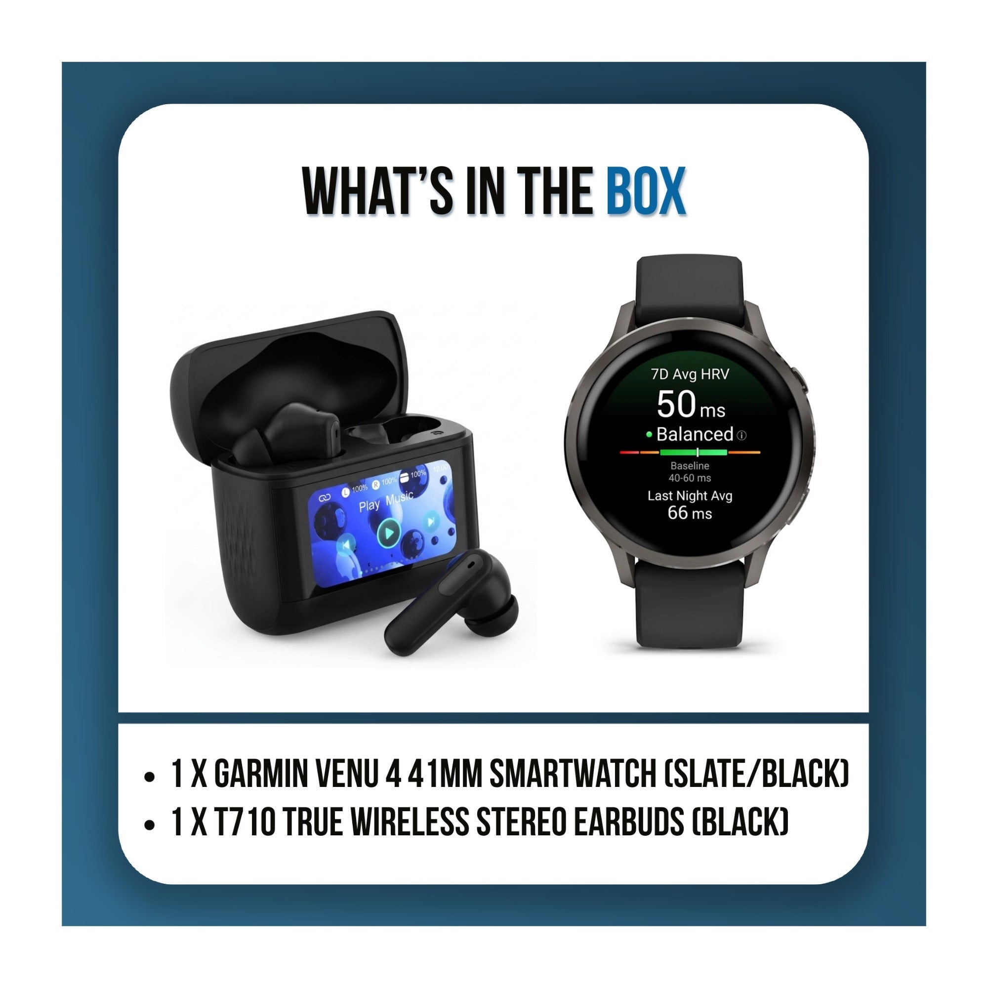 Garmin Venu 4 41mm GPS Smartwatch (Slate/Black) Bundle with Wireless Earbuds