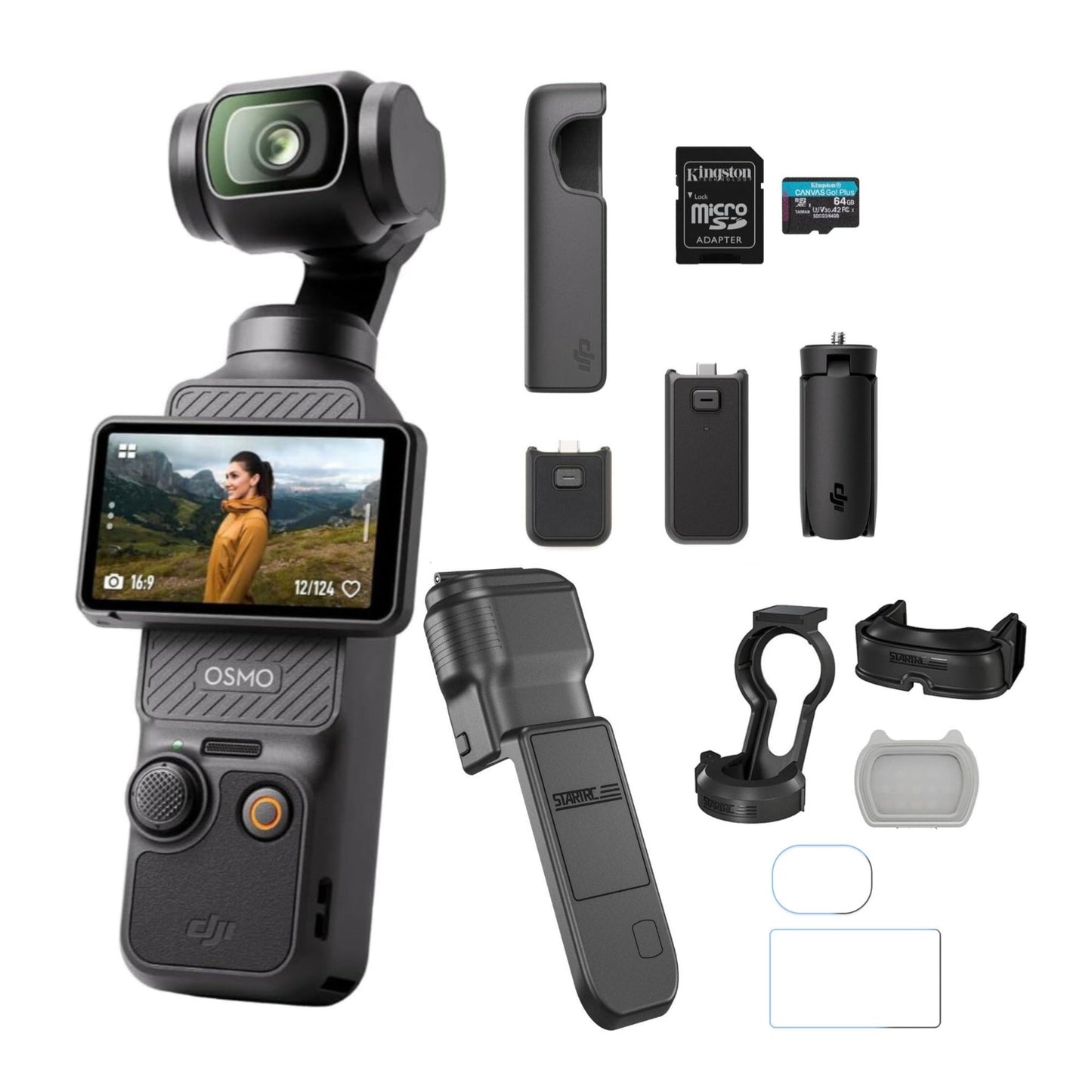 DJI Osmo Pocket 3 with Hard Case Cover, Magnetic Fill-in light, and Tempered Glass Screen Protectors