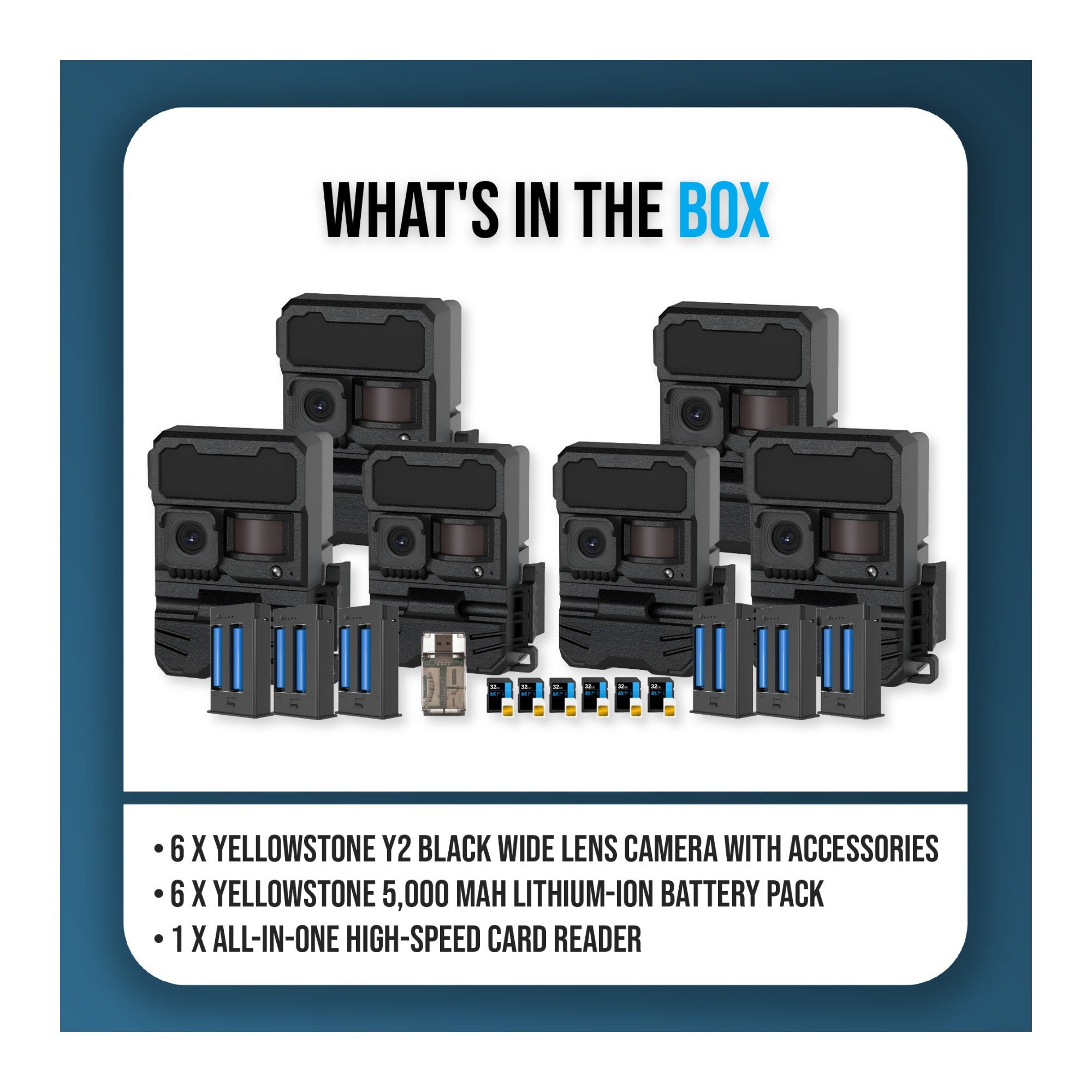 Yellowstone Y2 Black Wide Lens Camera Bundle with 5,000 mAh Battery Pack, and Card Reader (6-Pack)