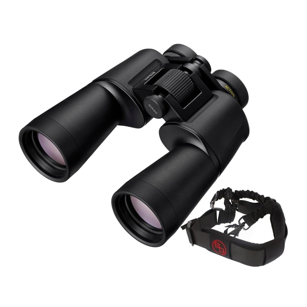 Nikon Action 12x50 Binoculars (Black) with Bungee Strap Bundle