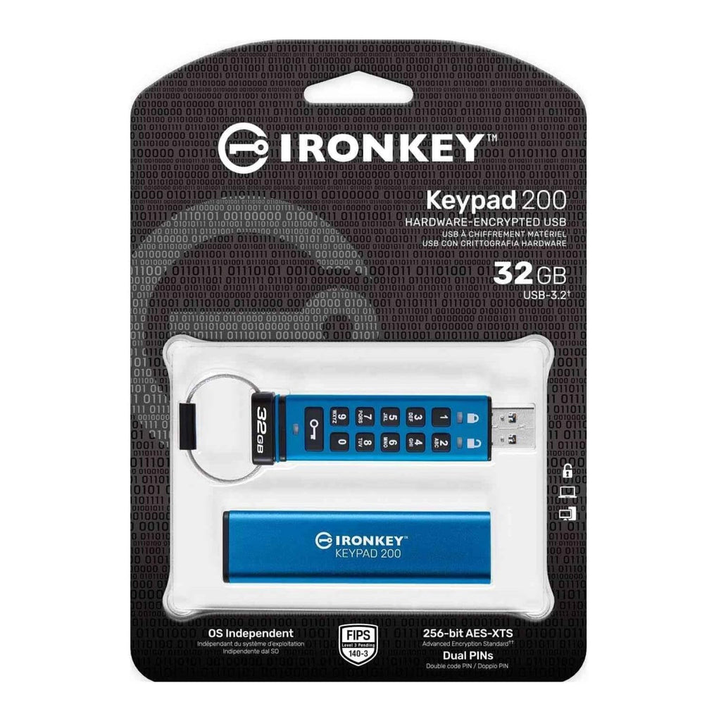 Kingston IronKey Keypad 200 Series 32GB USB-A Encrypted Flash Drive (Blue)
