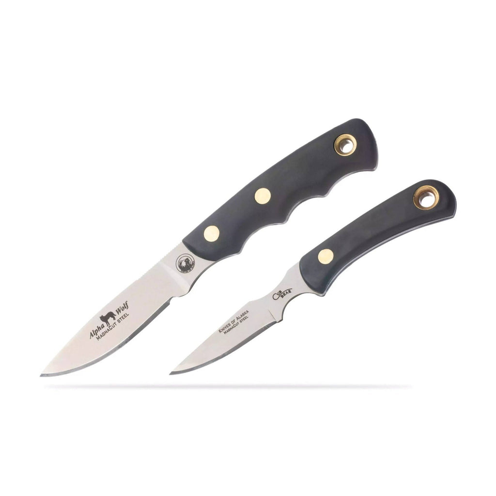 Knives of Alaska Alpha Wolf D2 Skinning and Cub Bear Caping Knife Suregrip Combo