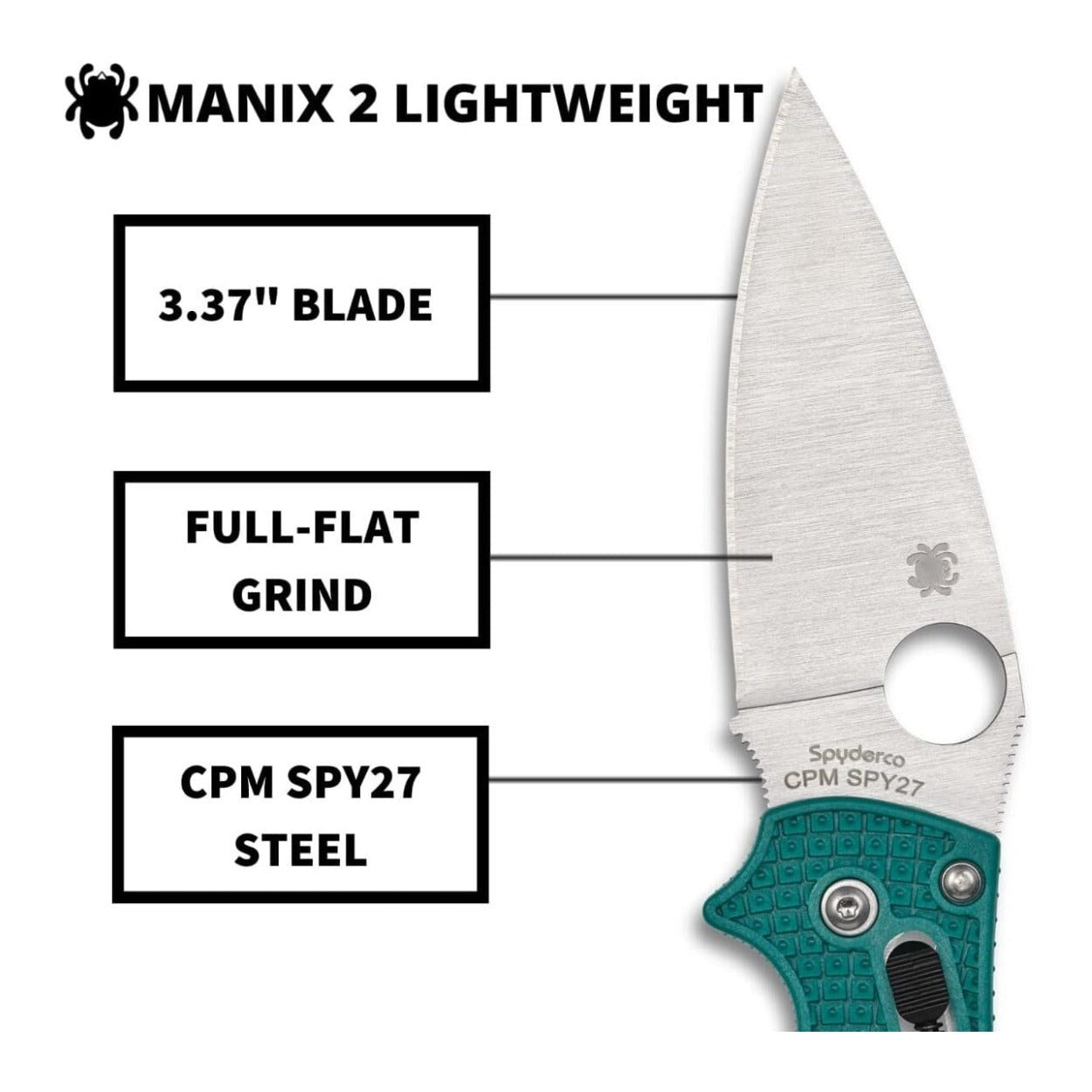 Spyderco Manix 2 3.37-Inch CPM SPY27 Steel Blade PlainEdge Foldable Knife (Blue)