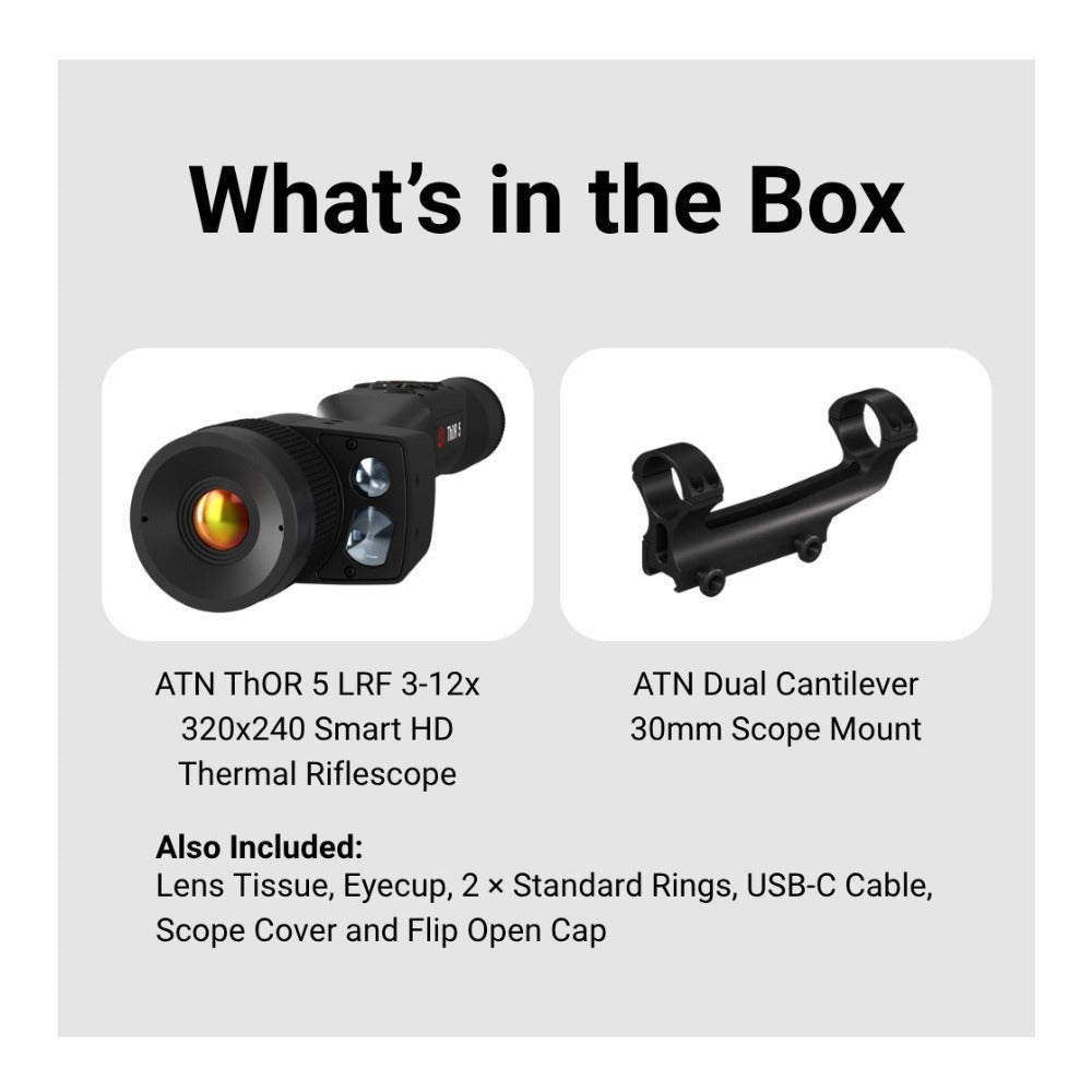 ATN ThOR 5 LRF 3-12x 320x240 Smart HD Thermal Rifle Scope Bundle
