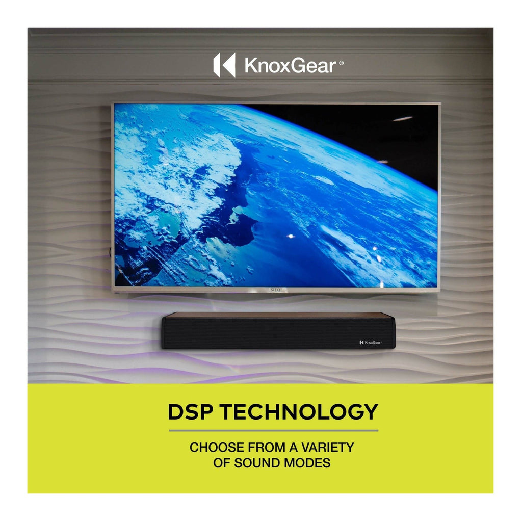 Knox Gear 60-Watt Compact Wireless 2.0ch Soundbar with Bluetooth 5.0 (Black/Oak)