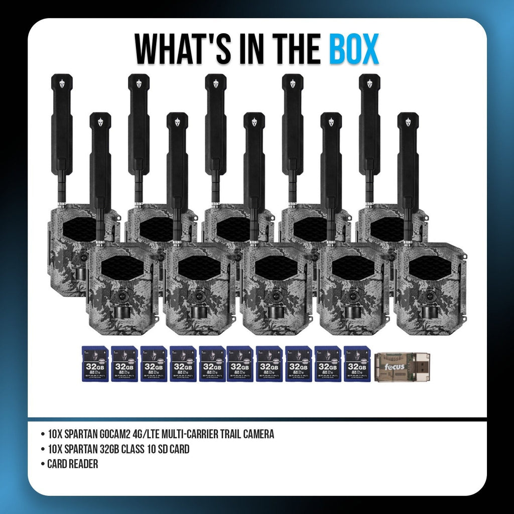 Spartan GoCam2 4G/LTE Trail Camera (10 Pack) with 32GB Memory Card & Card Reader