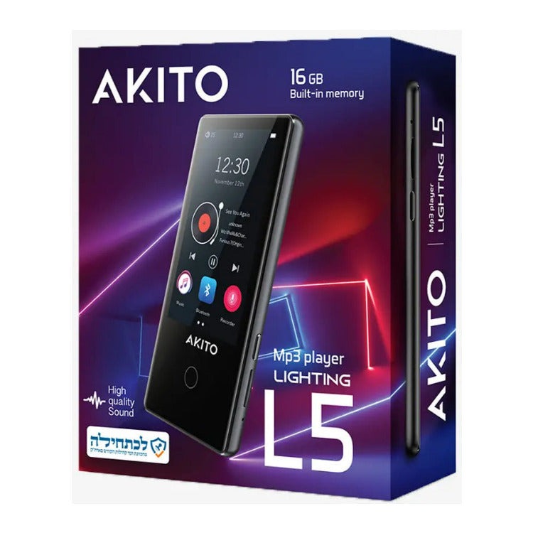AKITO L5 16GB Kosher MP3 Player with Buttons, Built-in Speakers, Recorder, and Touch Screen (Black)