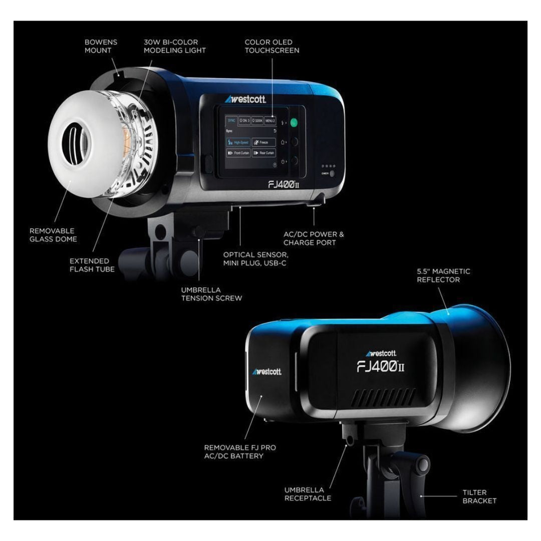 Westcott FJ400 II 400Ws Touchscreen Strobe with FJ Pro AC and DC Battery Bundle