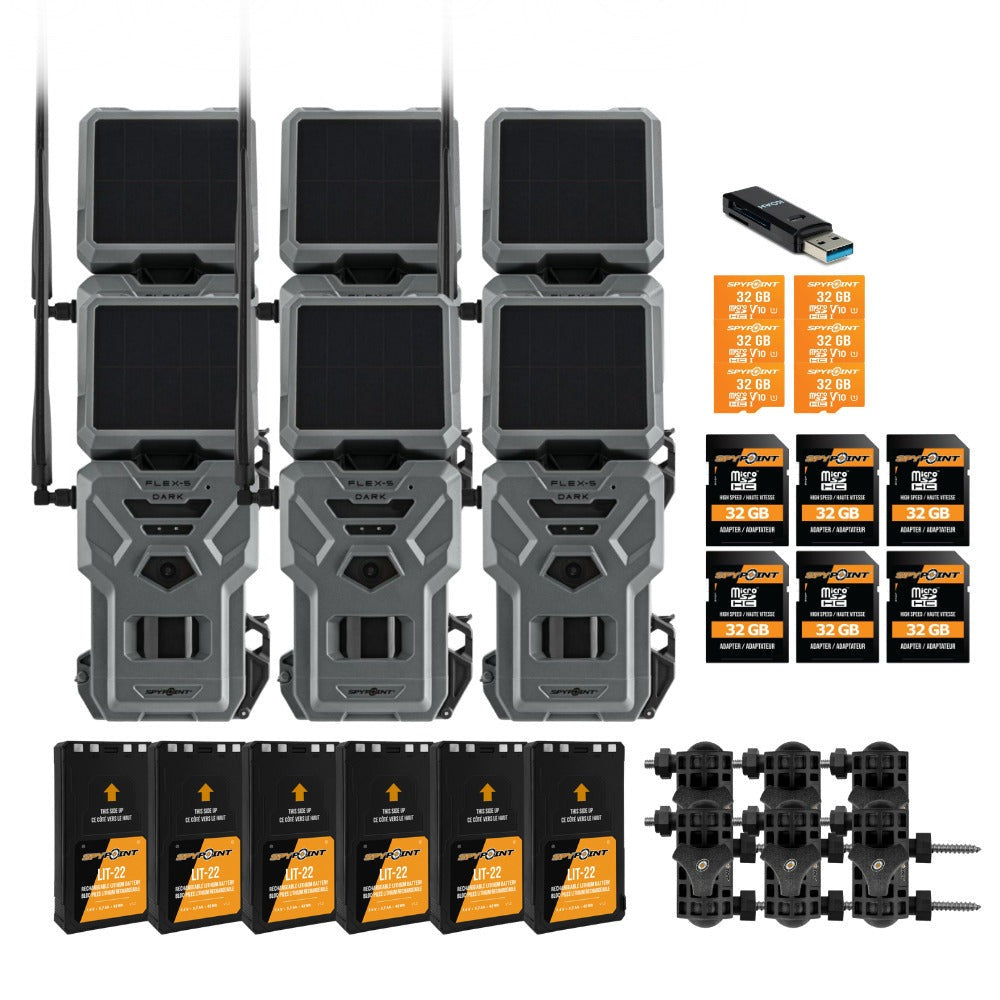 Spypoint Flex-S-Dark Solar Trail Camera with Panel (6 Pack) with Accessories