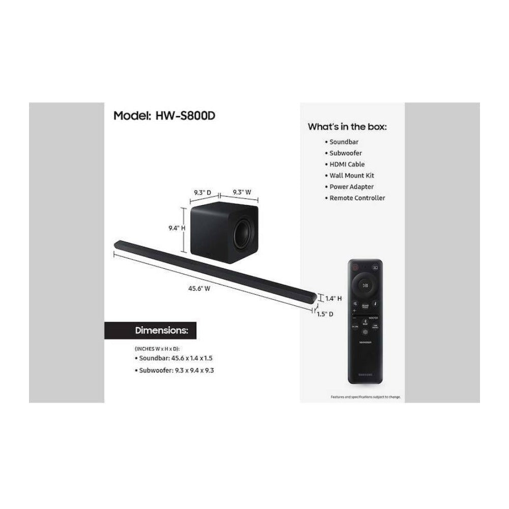 Samsung S800D Ultra Slim 3.1.2ch Wireless Dolby Atmos Soundbar (Titan Black)