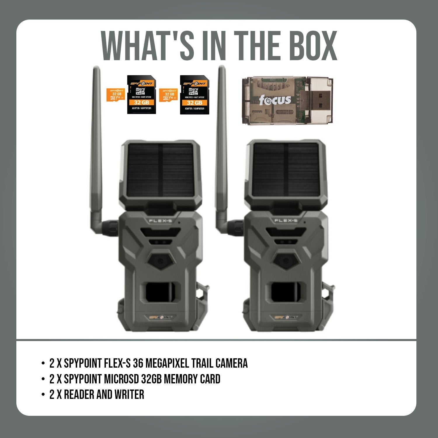 Spypoint FLEX-S 36 Megapixel Trail Camera with 100-Feet Flash and Detection Range (2-Pack) Bundle