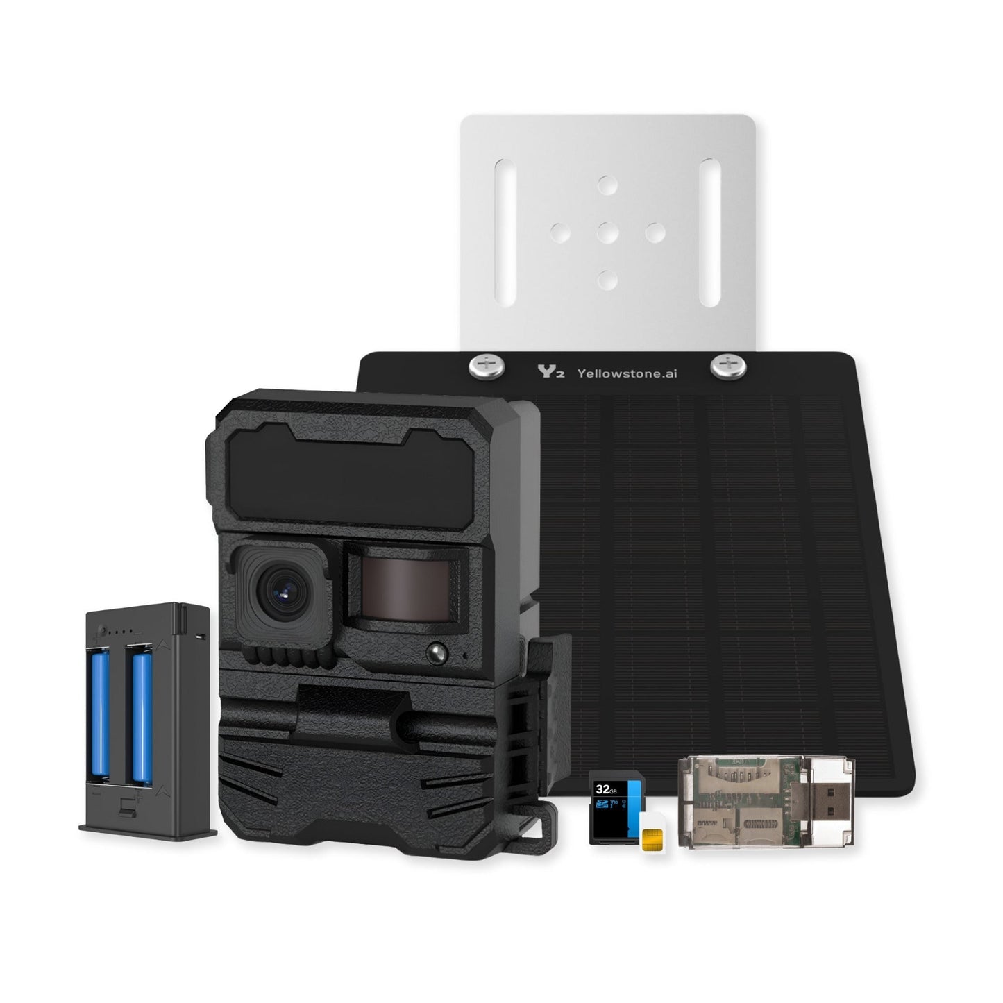 Yellowstone Y2 Black Wide Lens Camera Bundle with Battery, Solar Panel, Card Reader, and Accessories