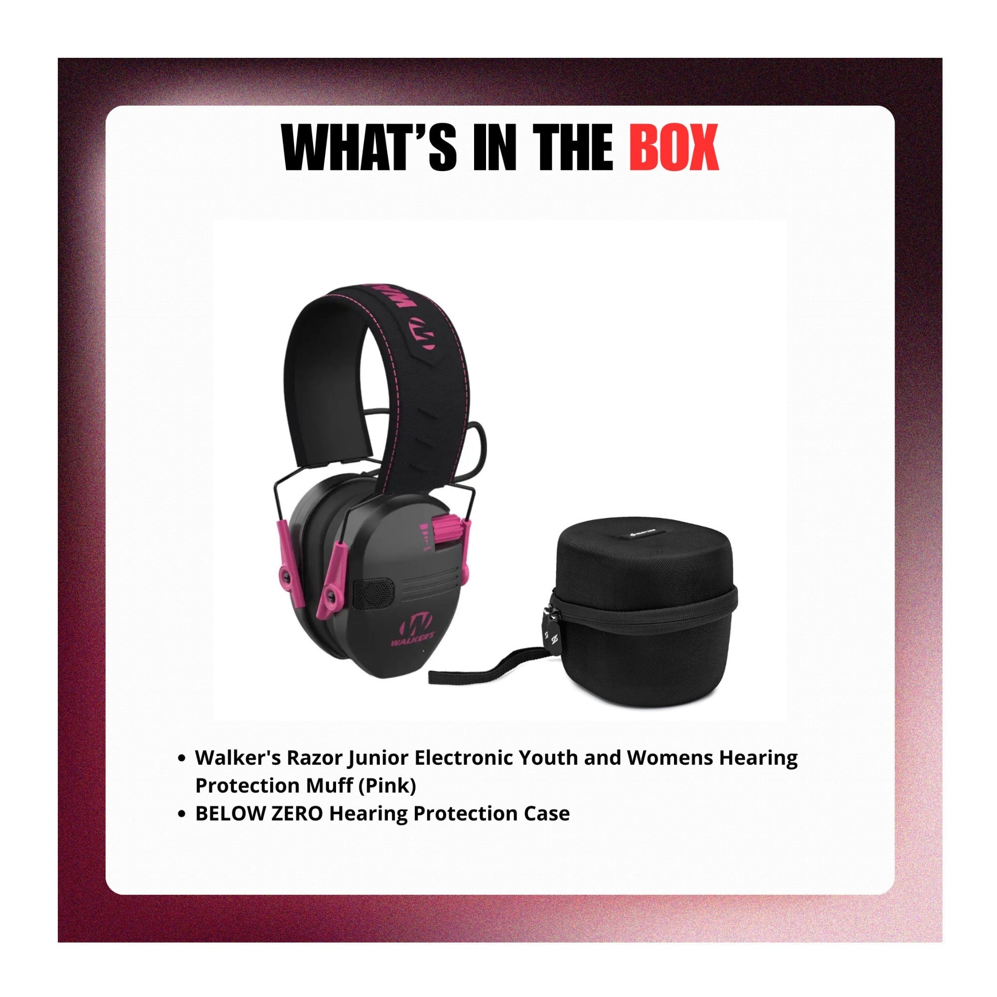 Walker's Razor Junior Hearing Protection Muff (Pink) with Protective Case