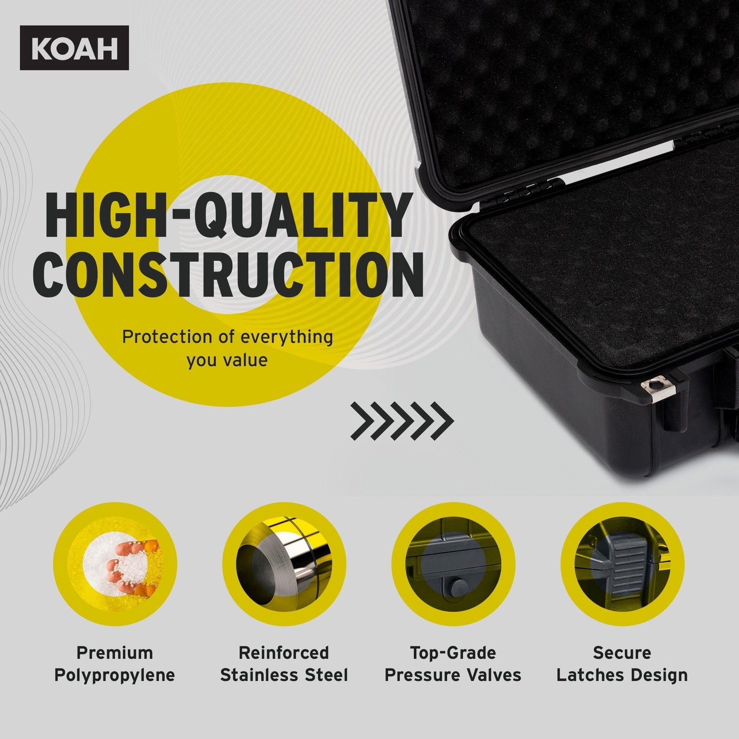 Koah Weatherproof Hard Case with Customizable Foam (13 x 11 x 6 Inch)