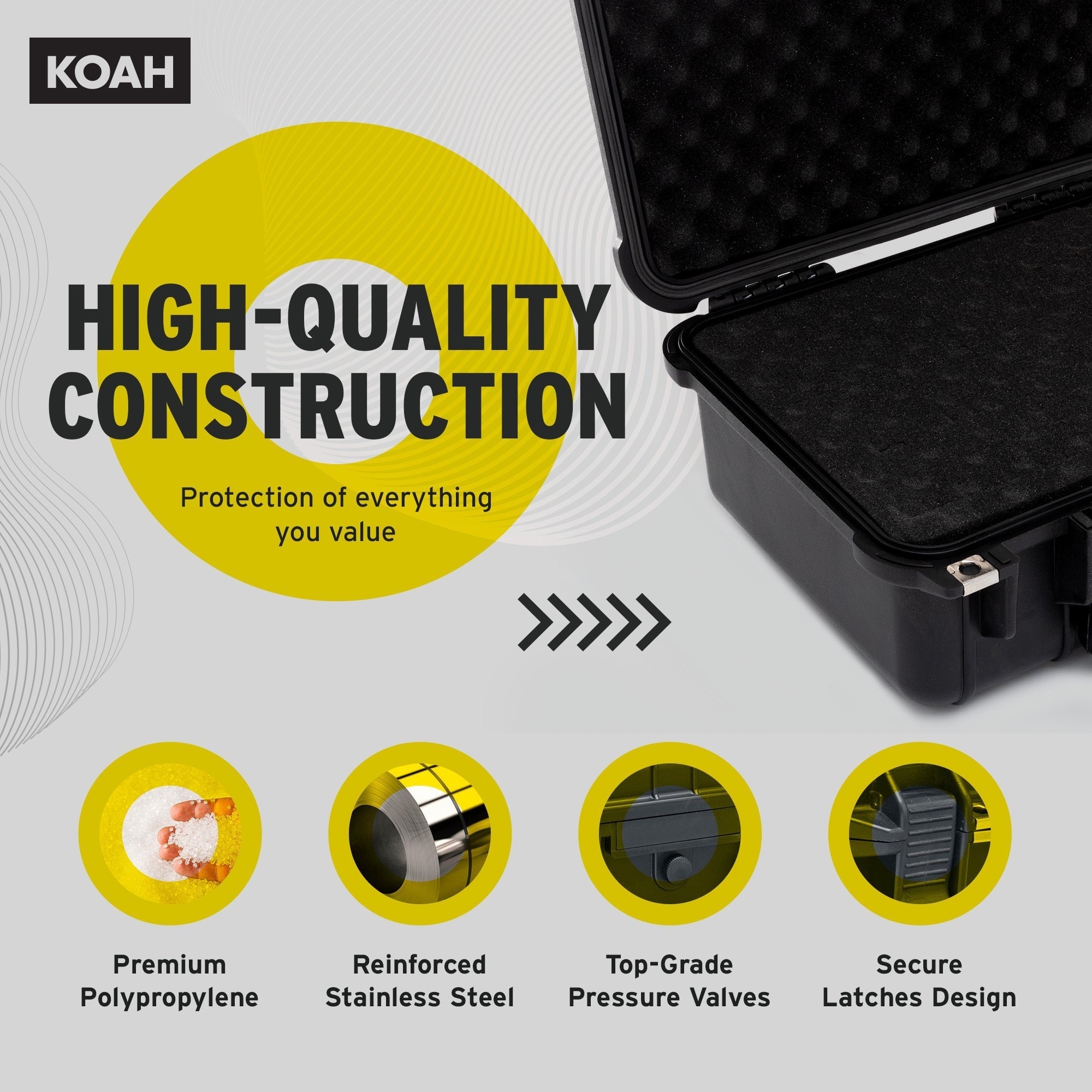 Koah Weatherproof Hard Case with Customizable Foam (13 x 11 x 6 Inch)