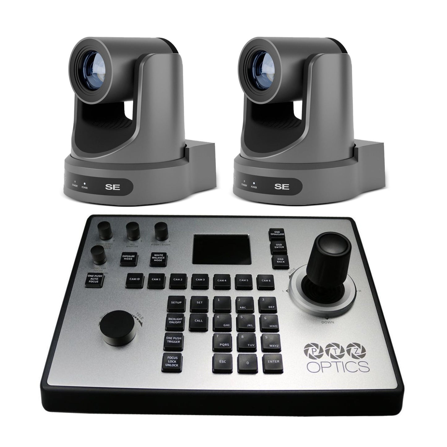 PTZOptics Move SE 30X PTZ Camera (Gray, 2-Pack) with Joystick Controller Bundle