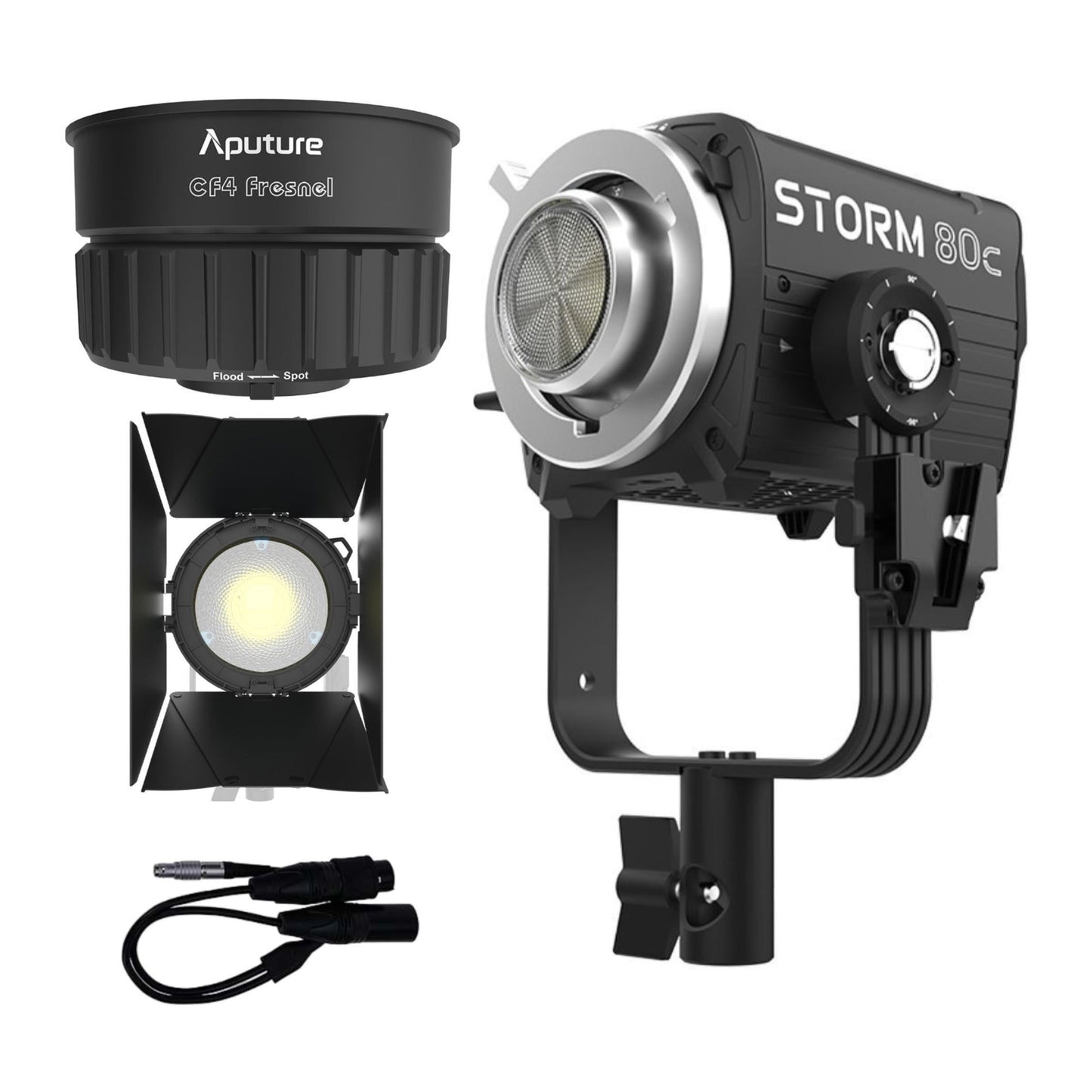 Aputure STORM 80c 80W Tunable Color Compact Point Source Black Fixture with Fresnel Bundle