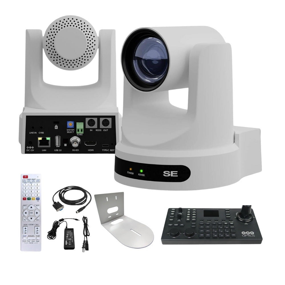 PTZOptics Move SE 20x 1080p Full HD Advanced PTZ Auto-Tracking Pan Tilt Zoom Camera (White) Bundle