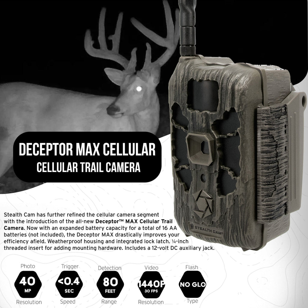 Stealth Cam 40MP Deceptor Max Cellular Trail Camera 6-Pack with Fieldmax Lithium 6-Pack Bundle